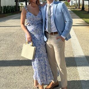 Cassis Dress - Blue Floral Maxi Dress with Ruffle Detail